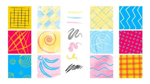 Colorful crayon grid patterns Illustrazione stock