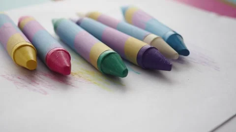 Colorful crayons for art on paper in a bright space Stock Footage 333166311