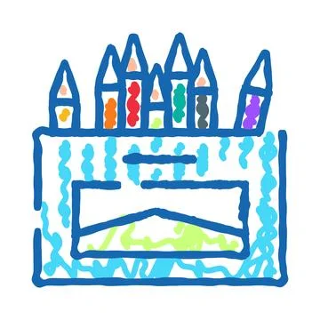 Colorful crayons box drawing representing childhood creativity Illustrazione stock