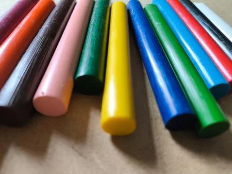 Colorful crayons on the table Stock Photos