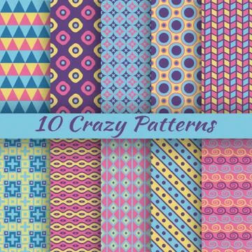 Colorful crazy vector seamless patterns (tiling) Illustrazione stock