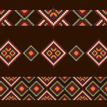 A colorful cross stitch pattern in red, yellow, and brown Stock Illustration