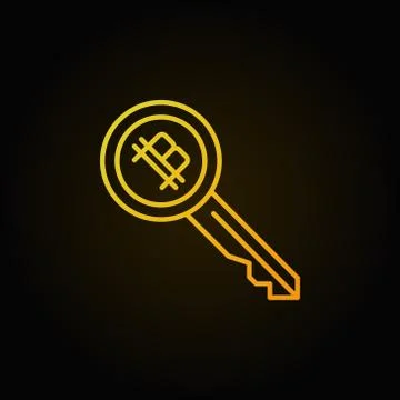 Colorful cryptocurrency key vector concept outline icon or logo Stock Illustration