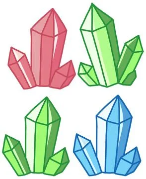 Colorful Crystal Clusters Vector Illustration Set Illustrazione stock