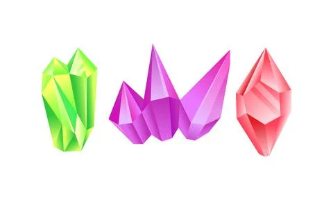 Colorful Crystal or Crystalline Solid Forming Geometrical Shape Vector Set Ilustração Stock
