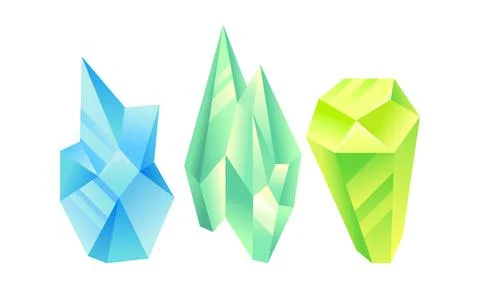 Colorful Crystal or Crystalline Solid Forming Geometrical Shape Vector Set Ilustração Stock