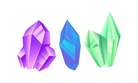 Colorful Crystal or Crystalline Solid Forming Geometrical Shape Vector Set Ilustração Stock