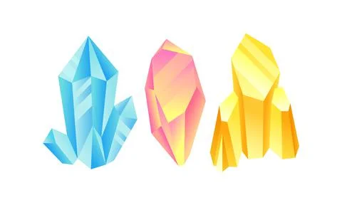 Colorful Crystal or Crystalline Solid Forming Geometrical Shape Vector Set Ilustração Stock