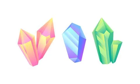 Colorful Crystal or Crystalline Solid Forming Geometrical Shape Vector Set Ilustração Stock