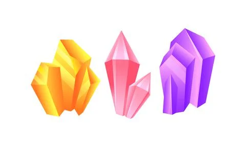 Colorful Crystal or Crystalline Solid Forming Geometrical Shape Vector Set Ilustração Stock
