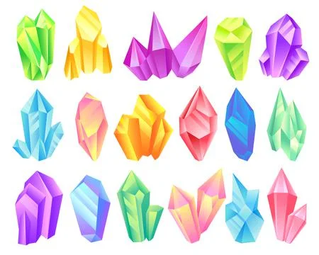 Colorful Crystal or Crystalline Solid Forming Geometrical Shape Big Vector Set Stock Illustration