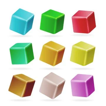 Colorful Cube 3d Set . Perspective Empty Models Of A Cube Isolated On White Stock Illustration