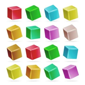Colorful Cube 3d Set Vector. Perspective Empty Models Of A Cube Isolated On Stock Illustration