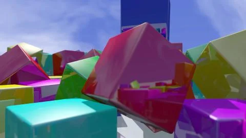 Colorful cube blocks particles close up. 3D rendering Stock Illustration