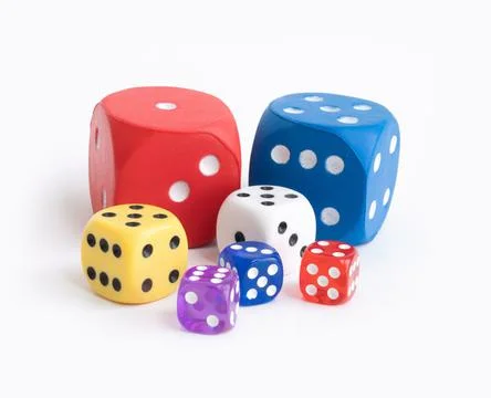 Colorful cube dice with dots. Object for game isolated on white blackground.  Stock Photos