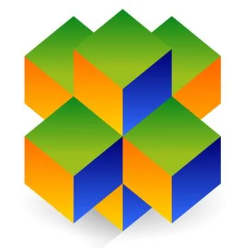 Colorful cube element. 3d tri-color geometric shape on white. Modern graphics Stock Illustration