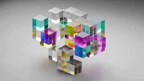 A Colorful Cube Structure Made of Multicolor Glass Blocks Stock Footage 296215842