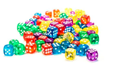 Colorful cubes bones on white background. Concept of family game. Colored dice Stock Photos