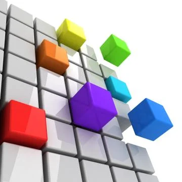 Colorful cubes getting detached spectrum concept Stock Illustration