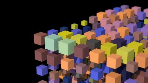 Colorful cubes morphing. Black background, technology concept. 3d render. Stock Illustration