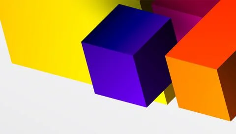 Colorful cubes overlap, creating vibrant gradients. Geometry, light, shadow イラスト素材