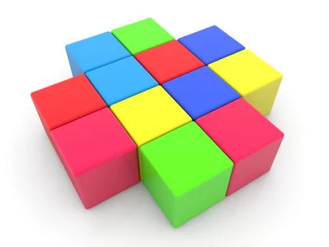 Colorful cubes stacked in cross イラスト素材
