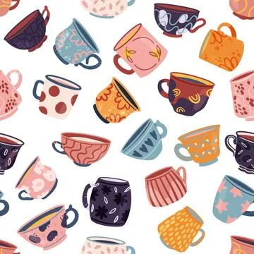 Colorful Cups Seamless Pattern Vector Design Stock Illustration