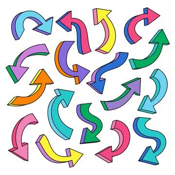Colorful curved arrows. Vector arrows for kids design, education and fun Stock Illustration