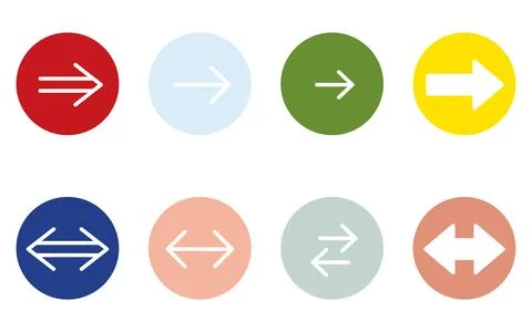 Colorful, cute and simple set of arrow icons, forward and backward (round b.. Stock Illustration