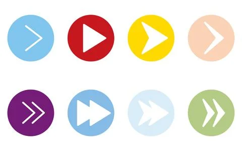 Colorful, cute and simple set of arrow icons, triangle, playback, fast forw.. 스톡 일러스트