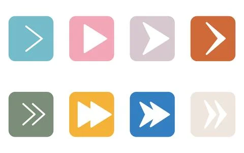 Colorful, cute and simple set of arrow icons, triangle, playback, fast forw.. 스톡 일러스트