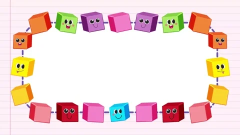 Colorful Cute Cube Characters Animated Border Loop with Copy Space Stock Footage 346571125