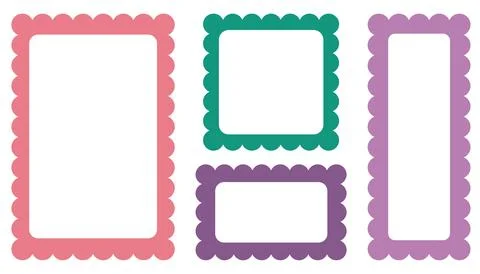 Colorful Cute Frames with Ruffles Edges Isolated on White. Simple Zig Zag B.. Illustrazione stock