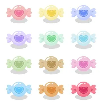 Colorful Cute Heart Candy Vector Set, Kawaii Pastel Bonbon Collection Stock-Illustration