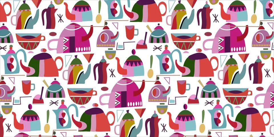 Colorful cute kettle pattern Stock Illustration