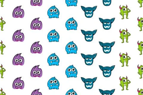 Colorful cute monster seamless pattern background template Stock Illustration