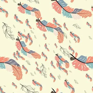 Colorful cute seamless pattern with variety of feathers Illustrazione stock
