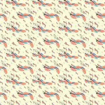 Colorful cute seamless pattern with variety of feathers Illustrazione stock