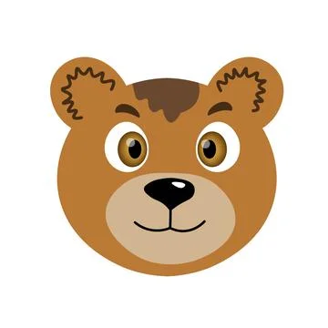 Colorful cute vector bear face. One object on a white background. Cartoon flat Stock Illustration