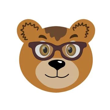 Colorful cute vector bear face in sunglasses. One object on a white background Stock Illustration