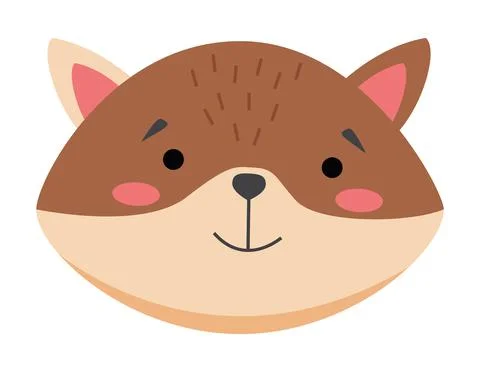 Colorful cute vector cat or hamster face. Wild forest animal head one object on Stock Illustration