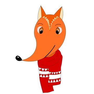 Colorful cute vector fox face in a winter scarf. One object on a white Stock Illustration