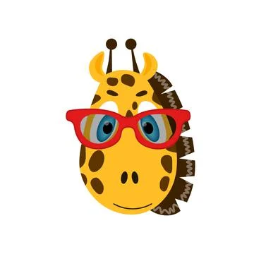 Colorful cute vector giraffe face in sunglasses. One object on a white Stock Illustration