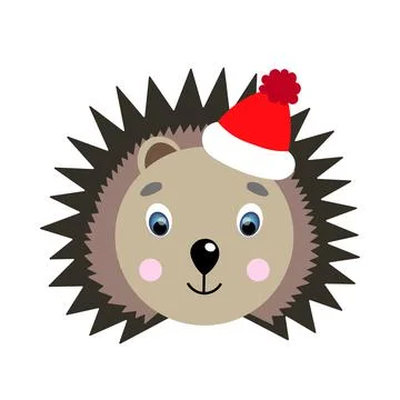 Colorful cute vector hedgehog face in a winter hat. One object on a white Stock Illustration