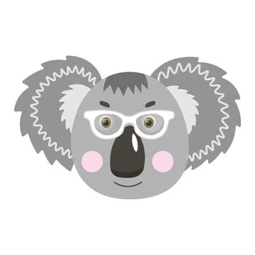 Colorful cute vector koala face in sunglasses. One object on a white background Stock Illustration