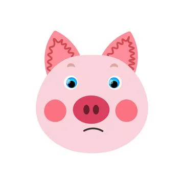 Colorful cute vector pig face. One object on a white background. Cartoon flat Stock Illustration
