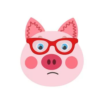 Colorful cute vector pig face in sunglasses. One object on a white background Stock Illustration