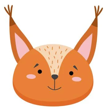 Colorful cute vector squirrel face. Wild forest red animal head one object on a Stock Illustration
