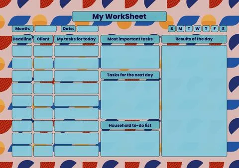 Colorful Daily Work and Task Planner Template Illustrazione stock