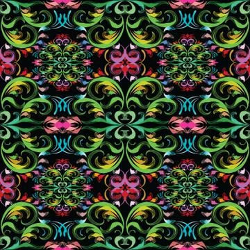 Colorful damask seamless pattern. Vector bright floral baroque background wal 스톡 일러스트